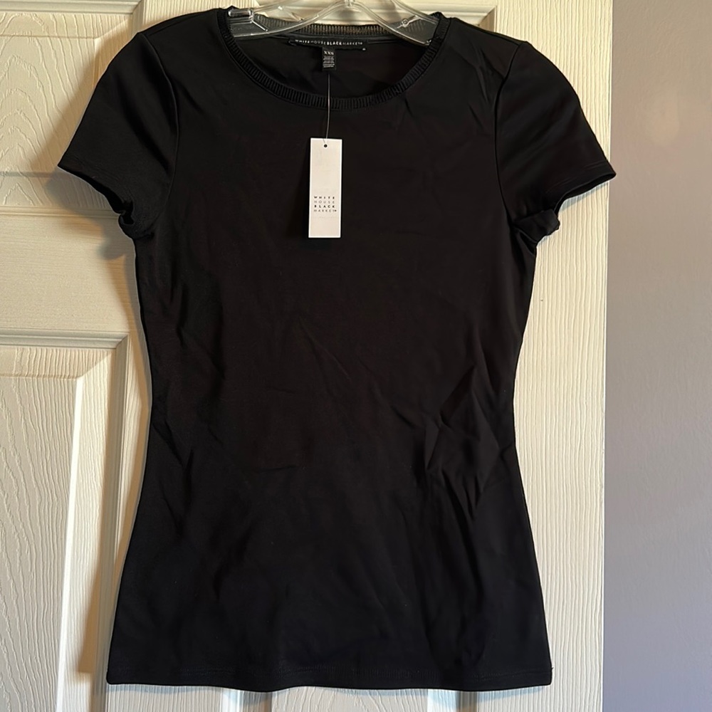 WHBM- T-Shirt- Neck Detail, Size XXS- Black- 💯 Pima Cotton